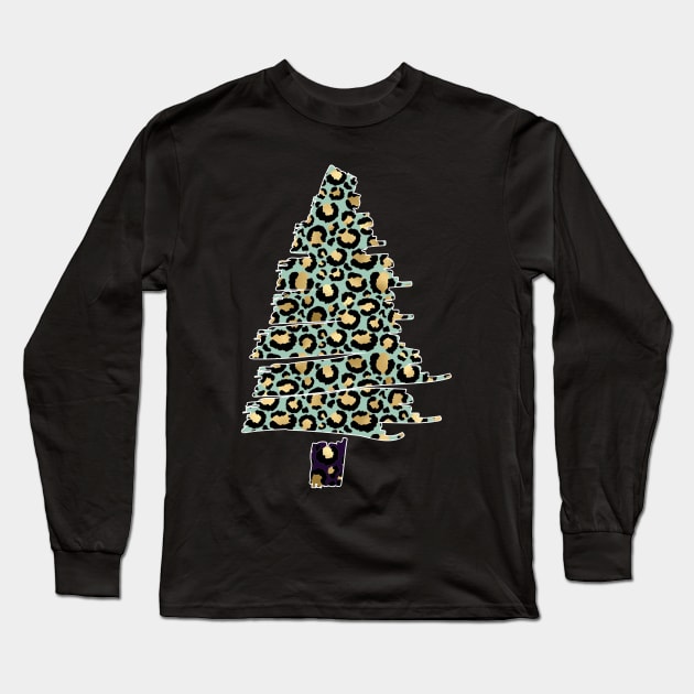 Merry Christmas Leopard Tree Emoji X-mas Holiday Long Sleeve T-Shirt by Johner_Clerk_Design